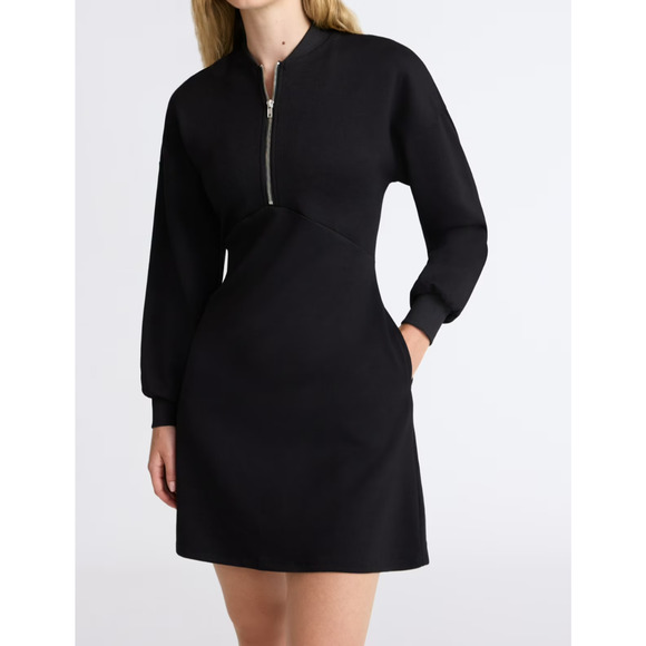 Scoop Womens New ScubaKnit Zip Front Mini Dress Black Soot Size XS (0-2) - Picture 1 of 7